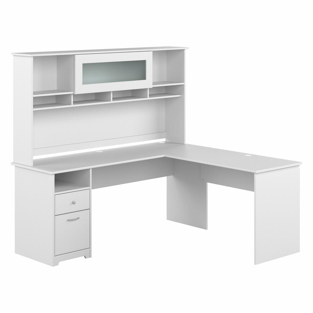 Bush Furniture Cabot 72W L Shaped Computer Desk with Hutch and Drawers, White. Picture 1