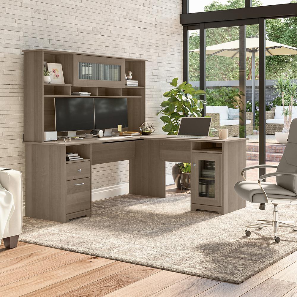 Bush Furniture Cabot 72W L Shaped Computer Desk with Hutch and Storage, Ash Gray. Picture 2