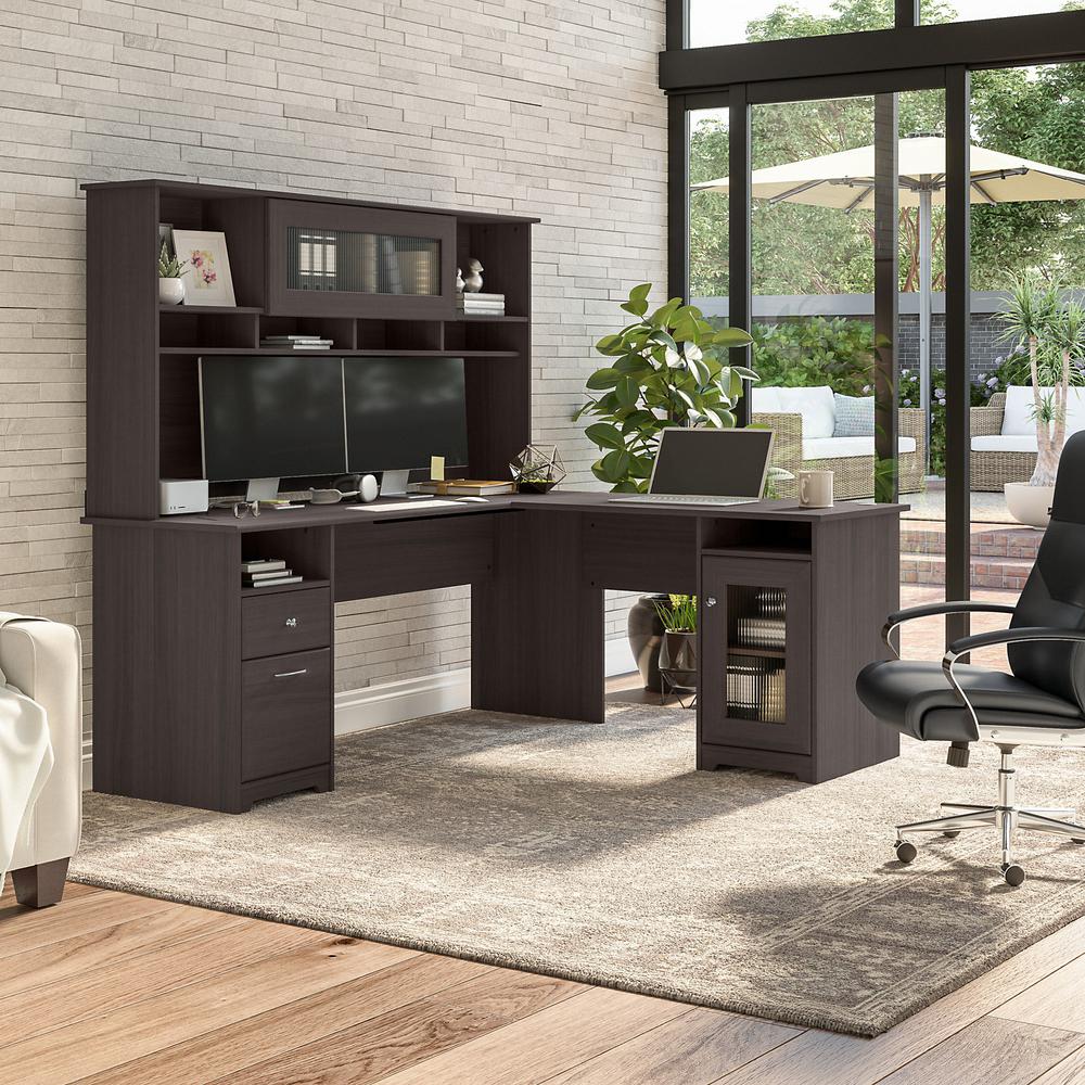 Bush Furniture Cabot 72W L Shaped Computer Desk with Hutch and Storage, Heather Gray. Picture 2