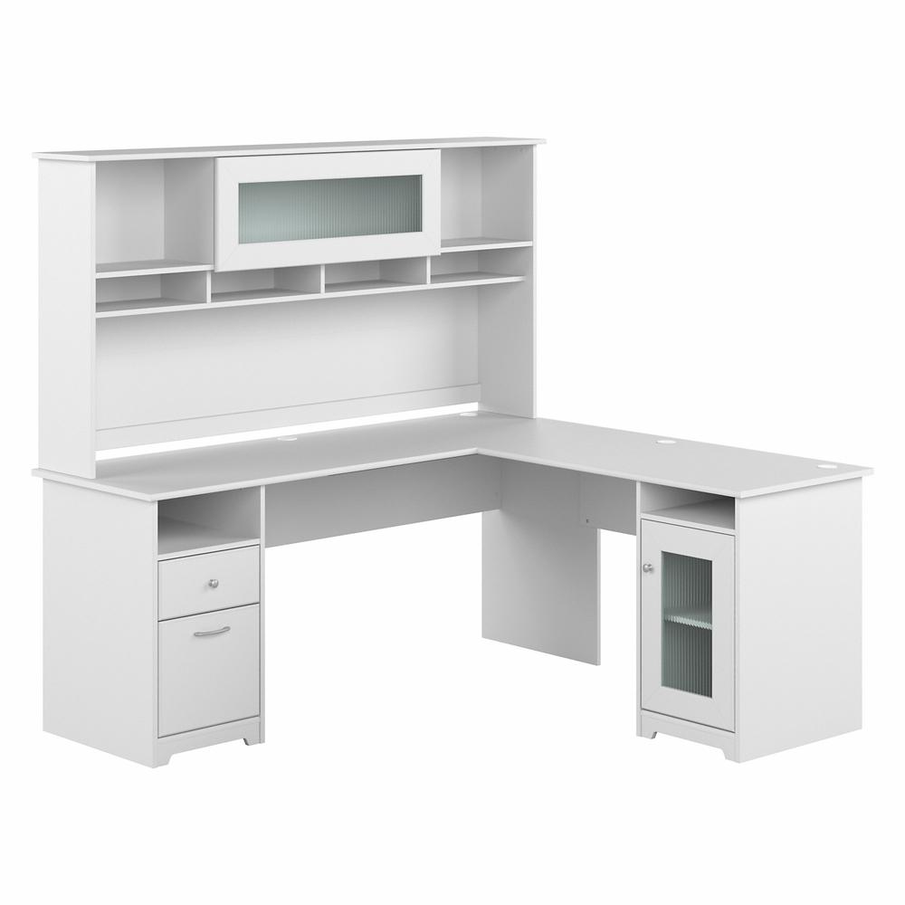 Bush Furniture Cabot 72W L Shaped Computer Desk with Hutch and Storage, White. Picture 1