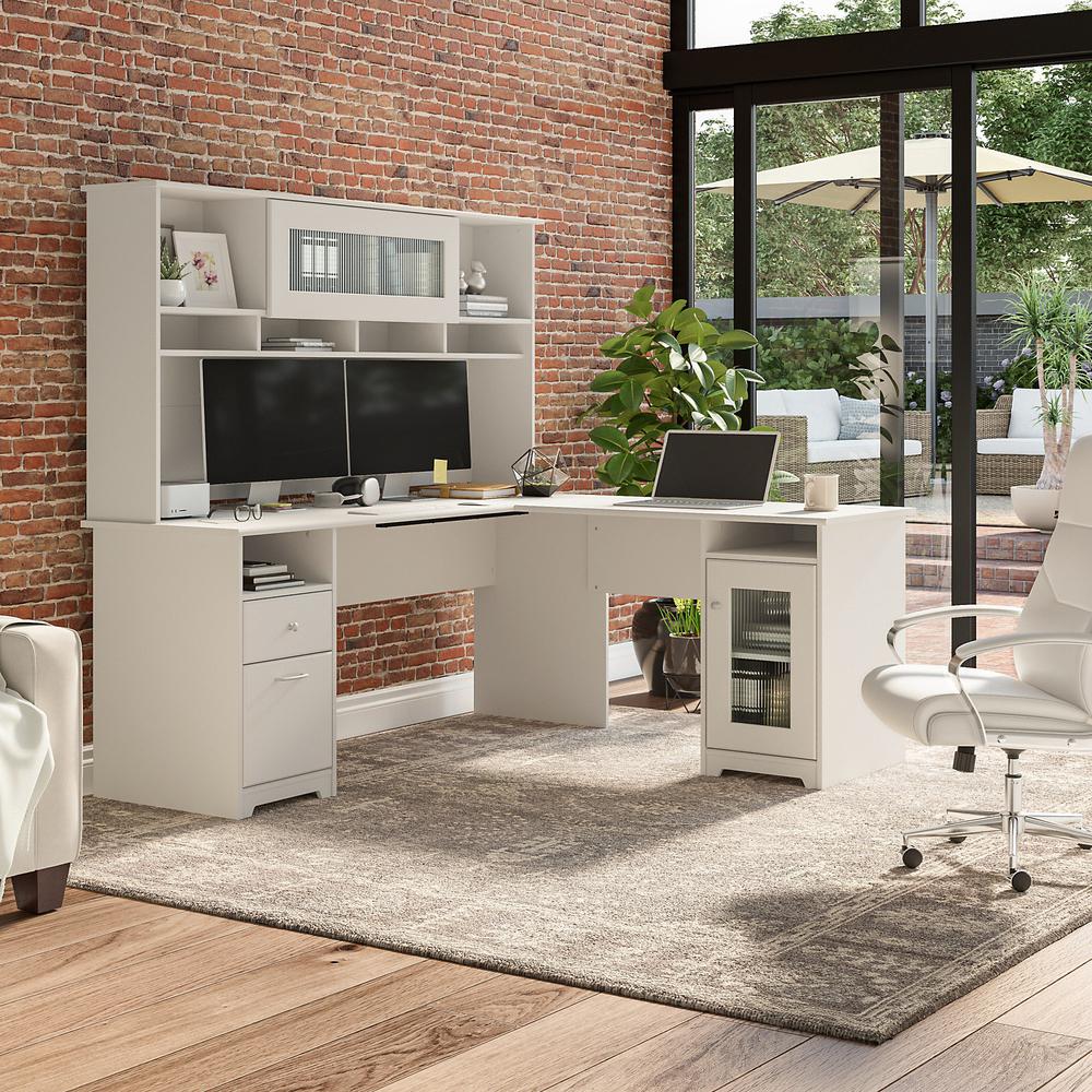 Bush Furniture Cabot 72W L Shaped Computer Desk with Hutch and Storage, White. Picture 2