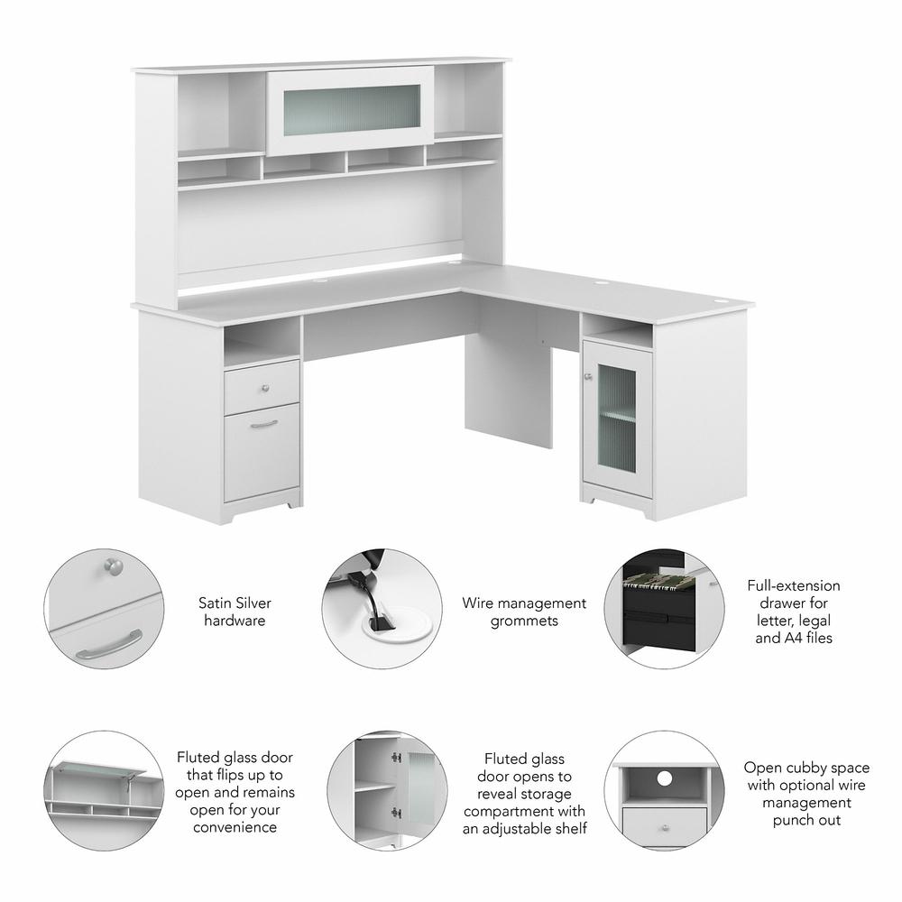 Bush Furniture Cabot 72W L Shaped Computer Desk with Hutch and Storage, White. Picture 3