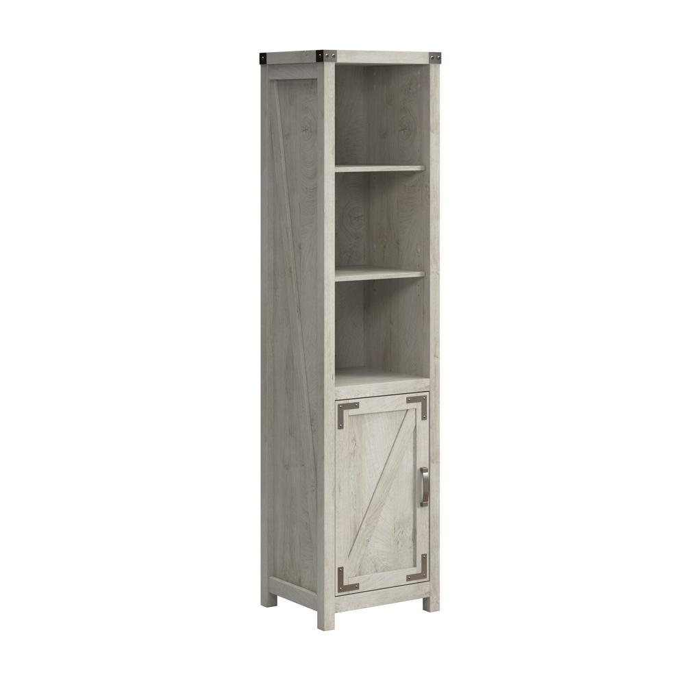 Knoxville Tall Narrow 5 Shelf Bookcase with Door in Cottage White. Picture 2