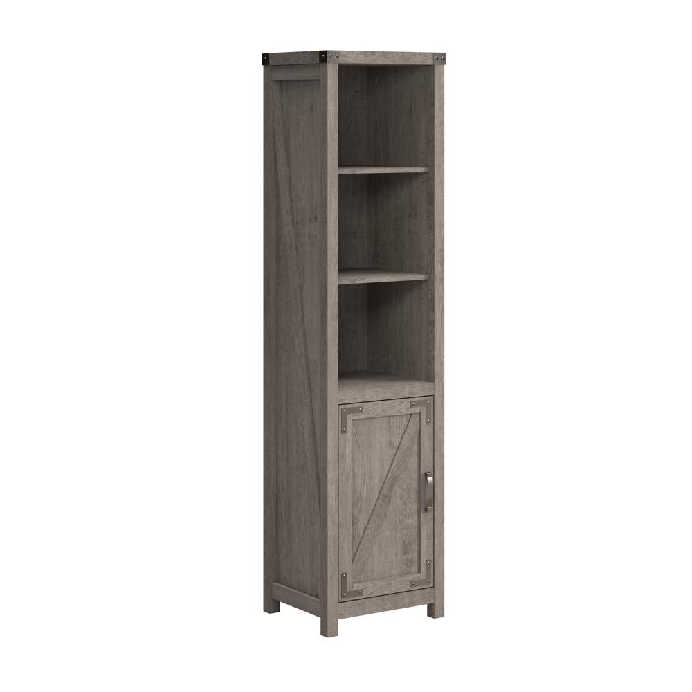 Knoxville Tall Narrow 5 Shelf Bookcase with Door in Restored Gray. Picture 1