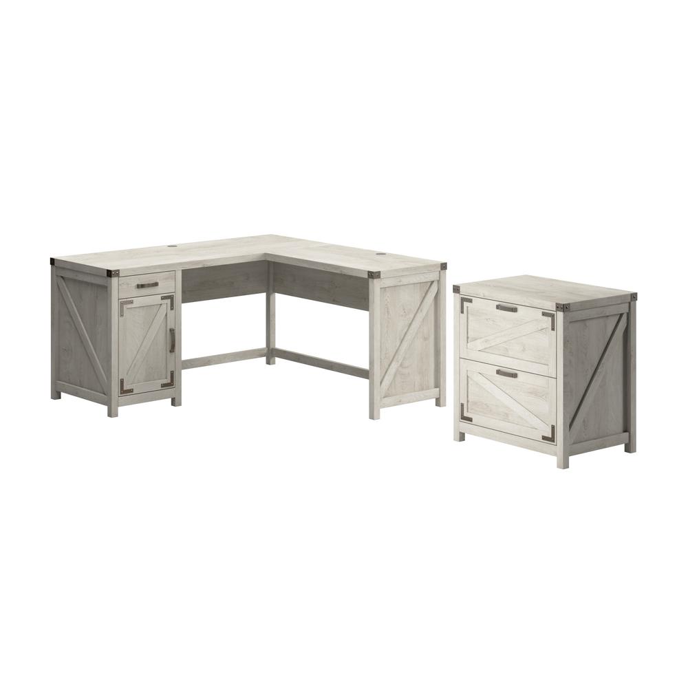 Knoxville 60W L Shaped Desk with 2 Drawer Lateral File Cabinet in Cottage White. Picture 2