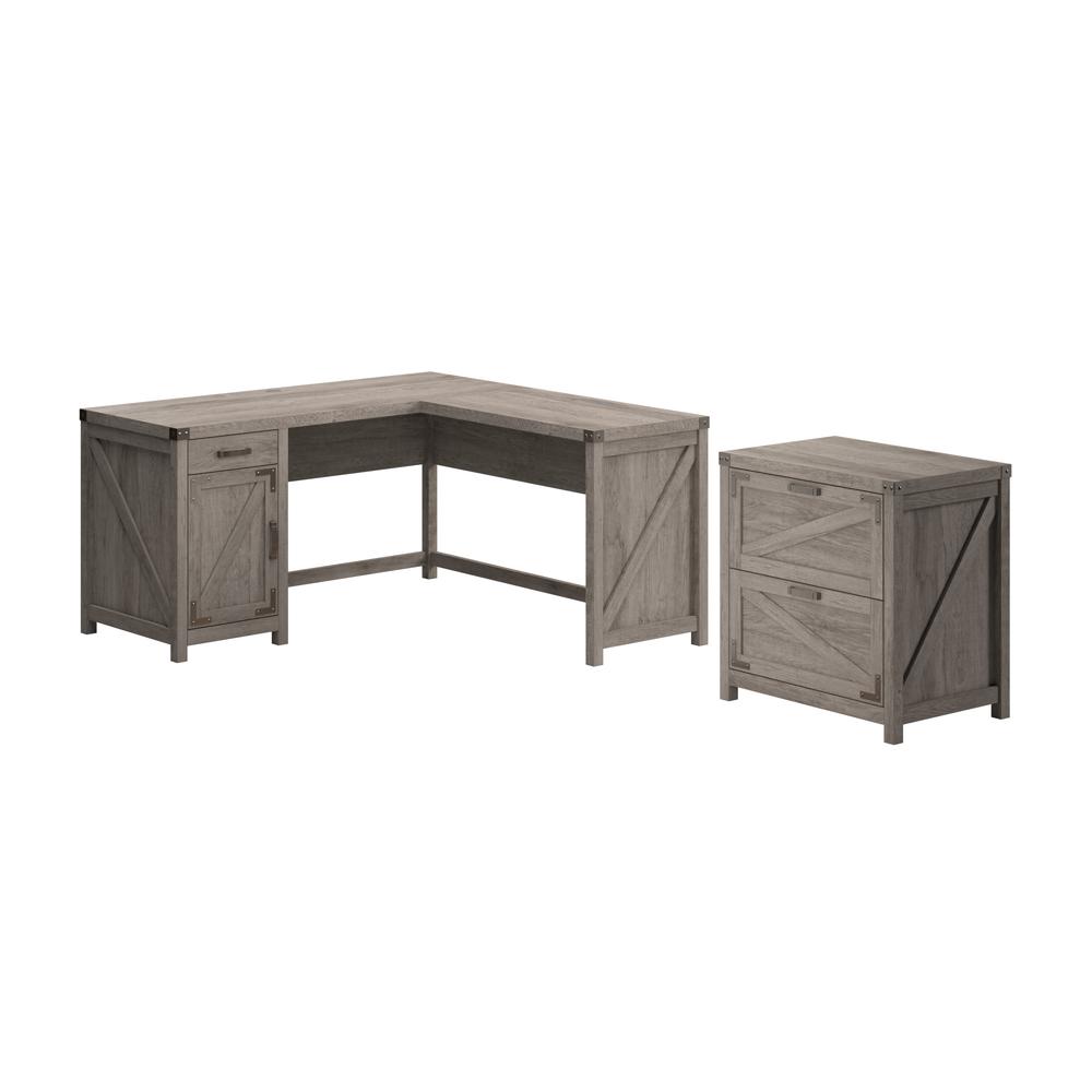 Knoxville 60W L Shaped Desk with 2 Drawer Lateral File Cabinet in Restored Gray. Picture 1