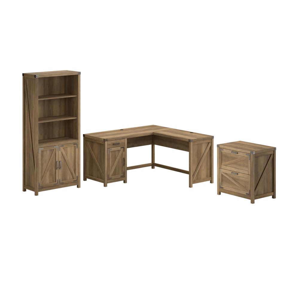 Knoxville 60W L Shaped Desk with Lateral File Cabinet and 5 Shelf Bookcase. Picture 1