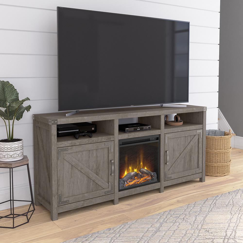 Bush Furniture Cottage Grove 65W Electric Fireplace TV Stand for 75 Inch TV, Restored Gray. Picture 2