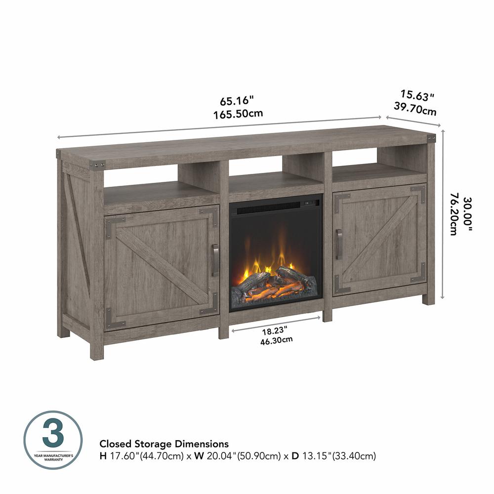 Bush Furniture Cottage Grove 65W Electric Fireplace TV Stand for 75 Inch TV, Restored Gray. Picture 5