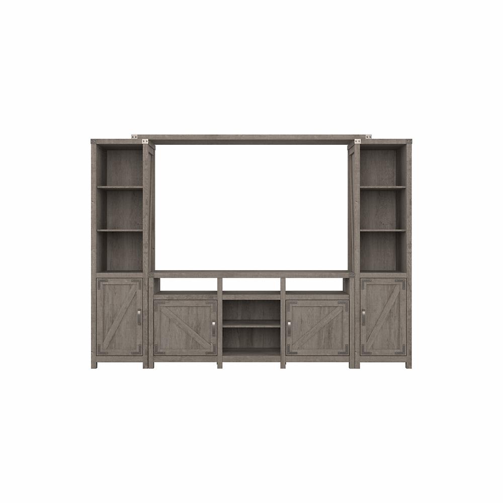 65W Farmhouse Entertainment Center with Shelves Restored Gray. Picture 1