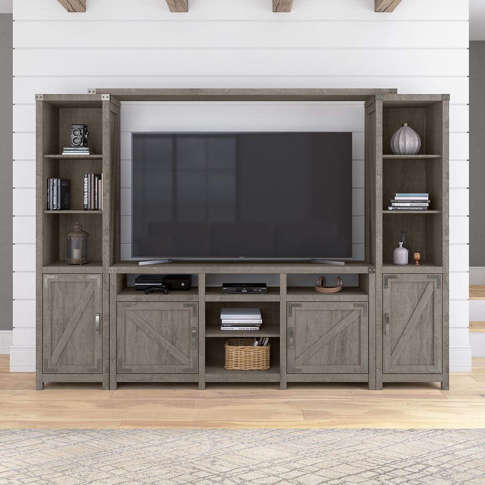 65W Farmhouse Entertainment Center with Shelves Restored Gray. Picture 2