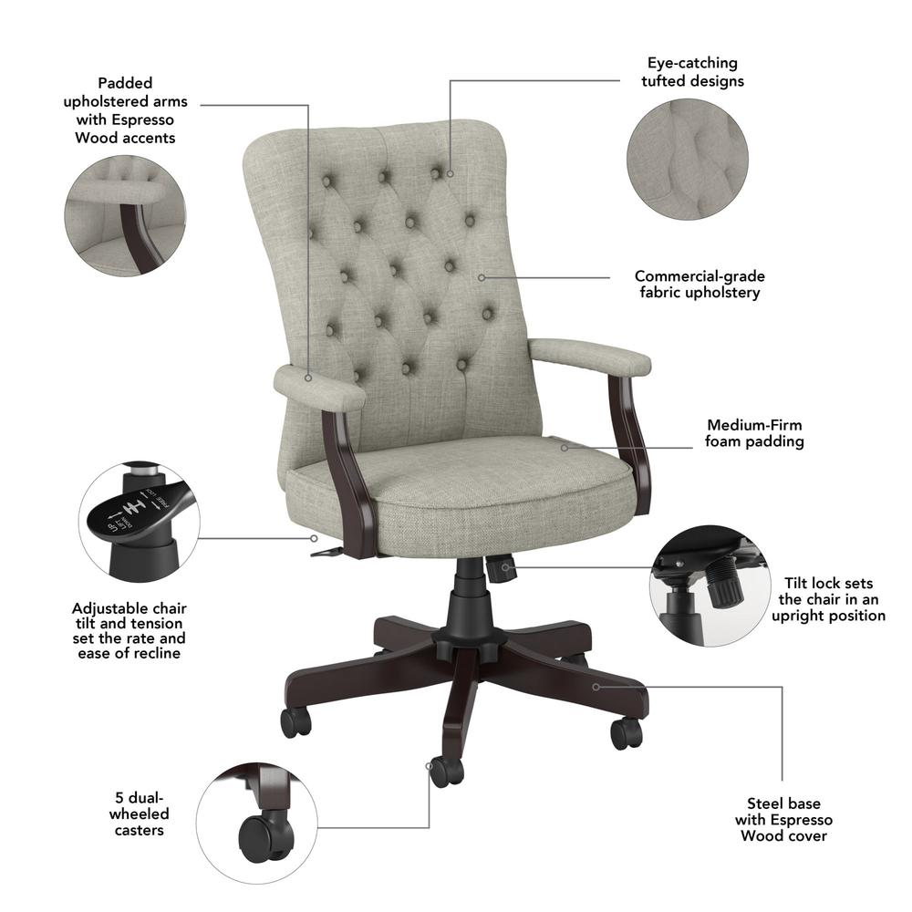 kathy ireland®  Cottage Grove High Back Tufted Office Chair with Arms - Light Gray. Picture 11
