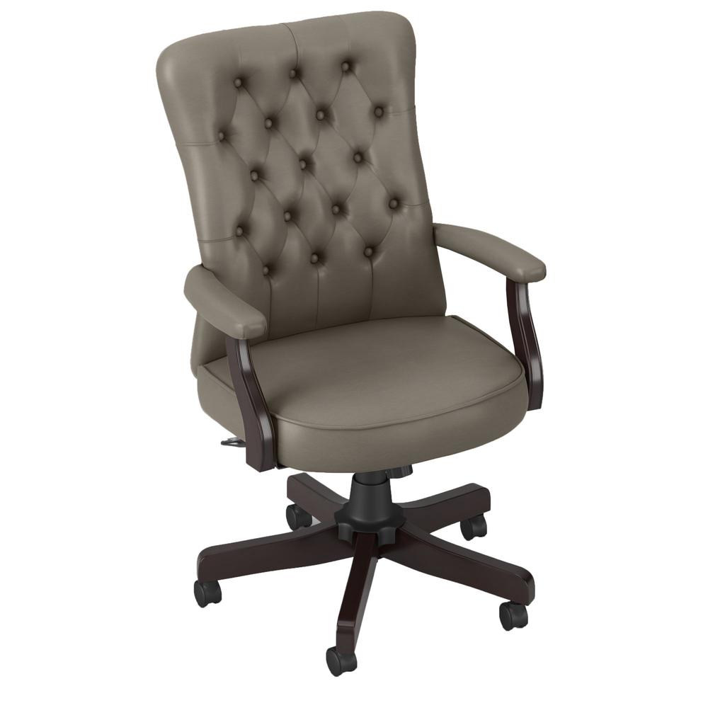 kathy ireland®  Cottage Grove High Back Tufted Office Chair with Arms - Washed Gray Leather. Picture 2