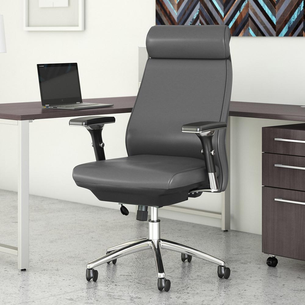 Bush Business Furniture Metropolis High Back Leather Executive Office Chair - Dark Gray Leather. Picture 2