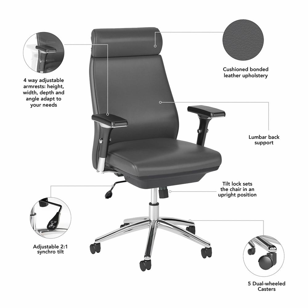 Bush Business Furniture Metropolis High Back Leather Executive Office Chair - Dark Gray Leather. Picture 4