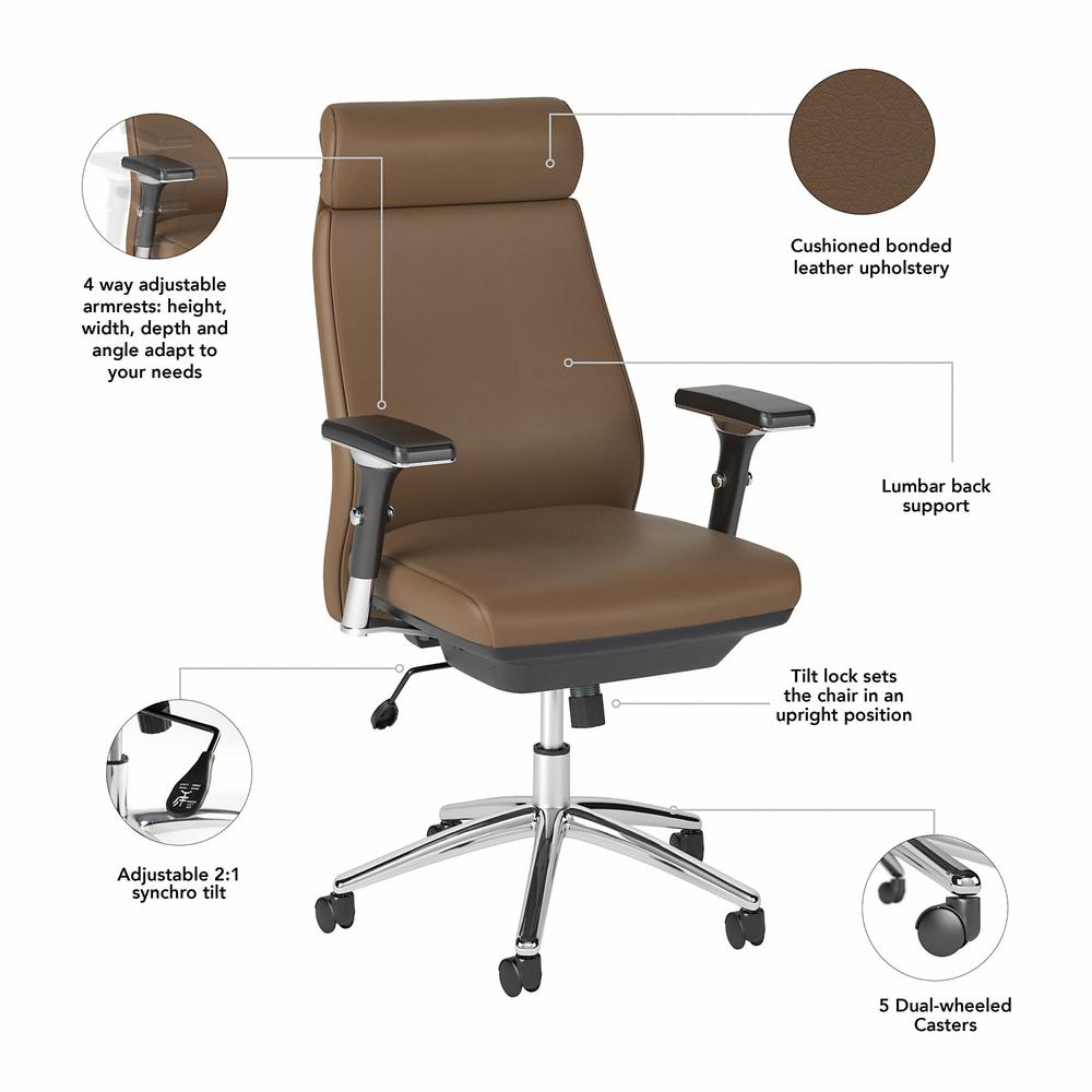 Bush Business Furniture Metropolis High Back Leather Executive Office Chair - Saddle Leather. Picture 3