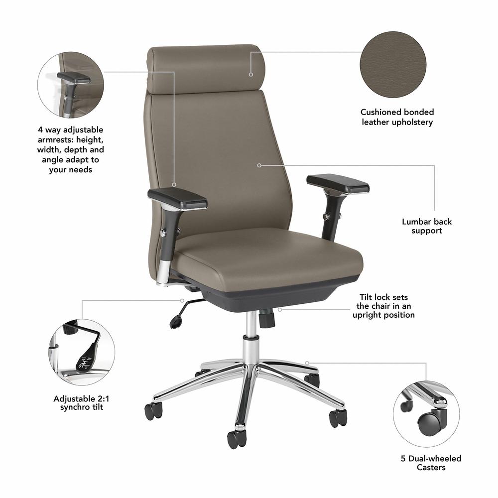 Bush Business Furniture Metropolis High Back Leather Executive Office Chair - Washed Gray Leather. Picture 2