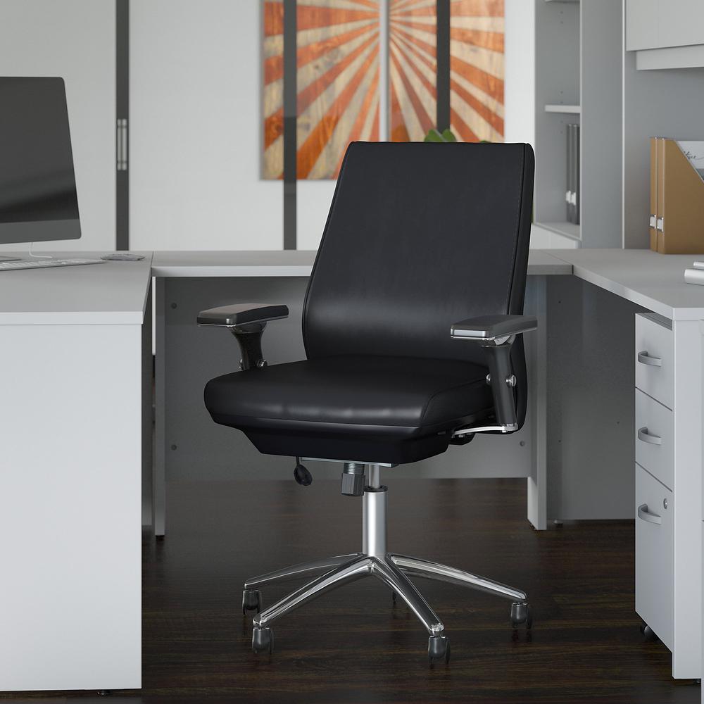 Bush Business Furniture Metropolis Mid Back Leather Executive Office Chair, Black Leather. Picture 2