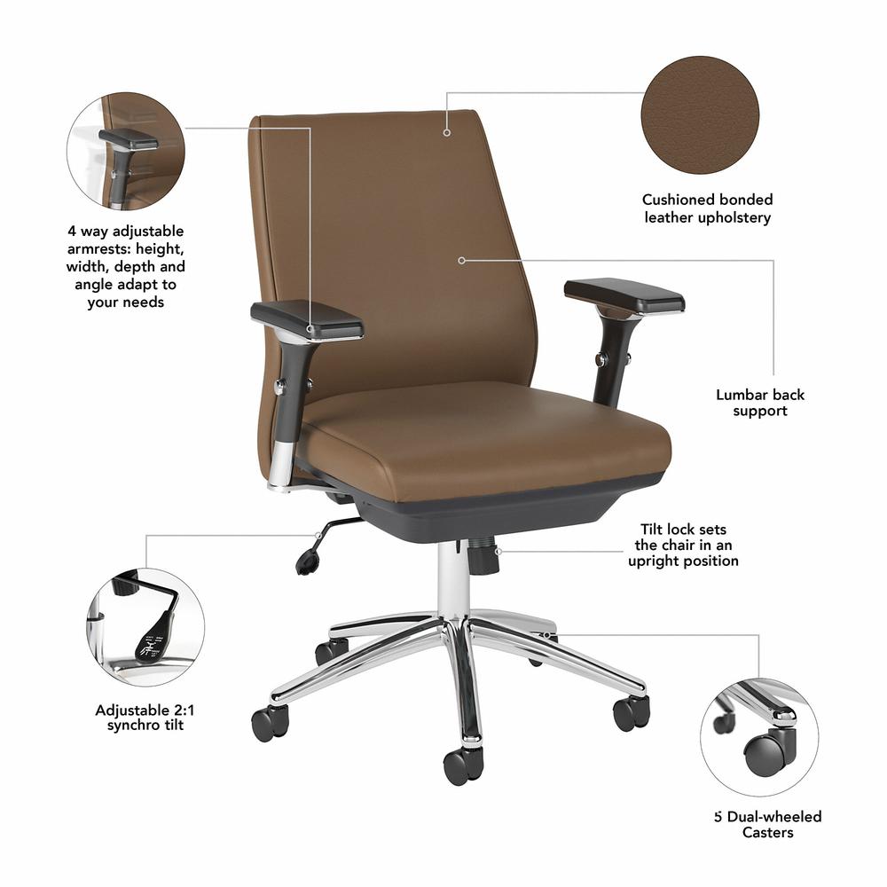 Bush Business Furniture Metropolis Mid Back Leather Executive Office Chair - Saddle Leather. Picture 4