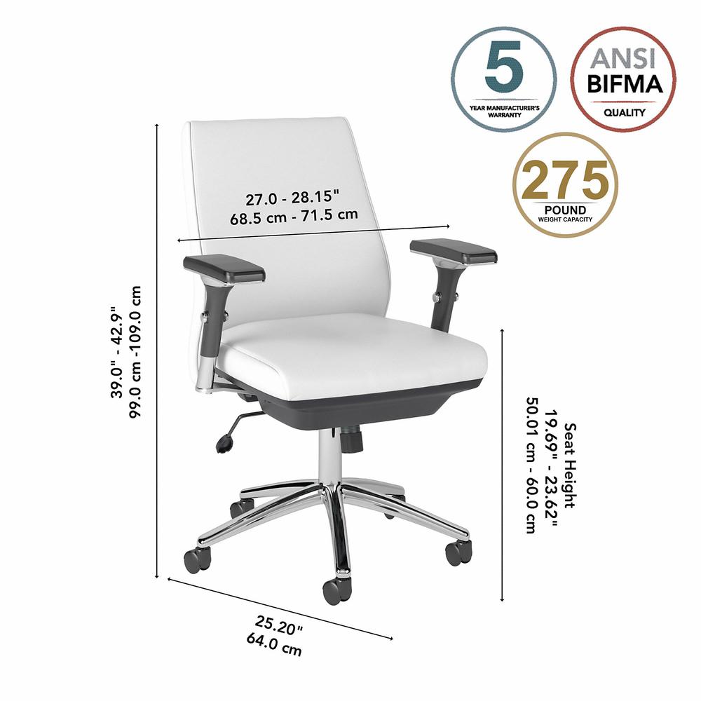 Bush Business Furniture Metropolis Mid Back Leather Executive Office Chair - White Leather. Picture 6