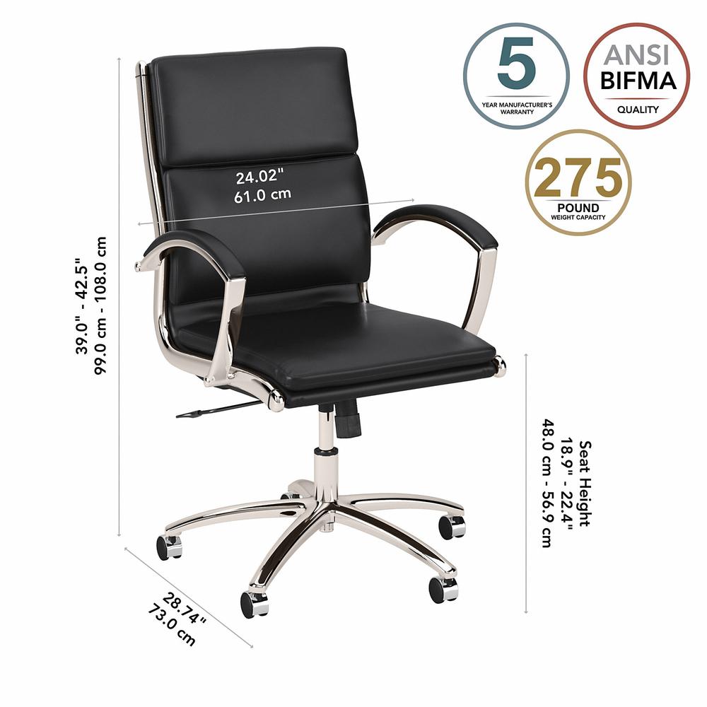 Bush Business Furniture Modelo Mid Back Leather Executive Office Chair - Black Leather. Picture 4
