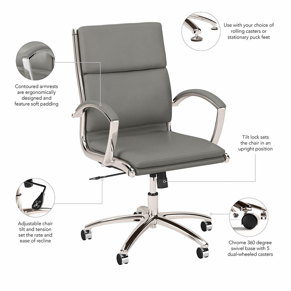 Bush Business Furniture Modelo Mid Back Leather Executive Office Chair - Light Gray Leather. Picture 4