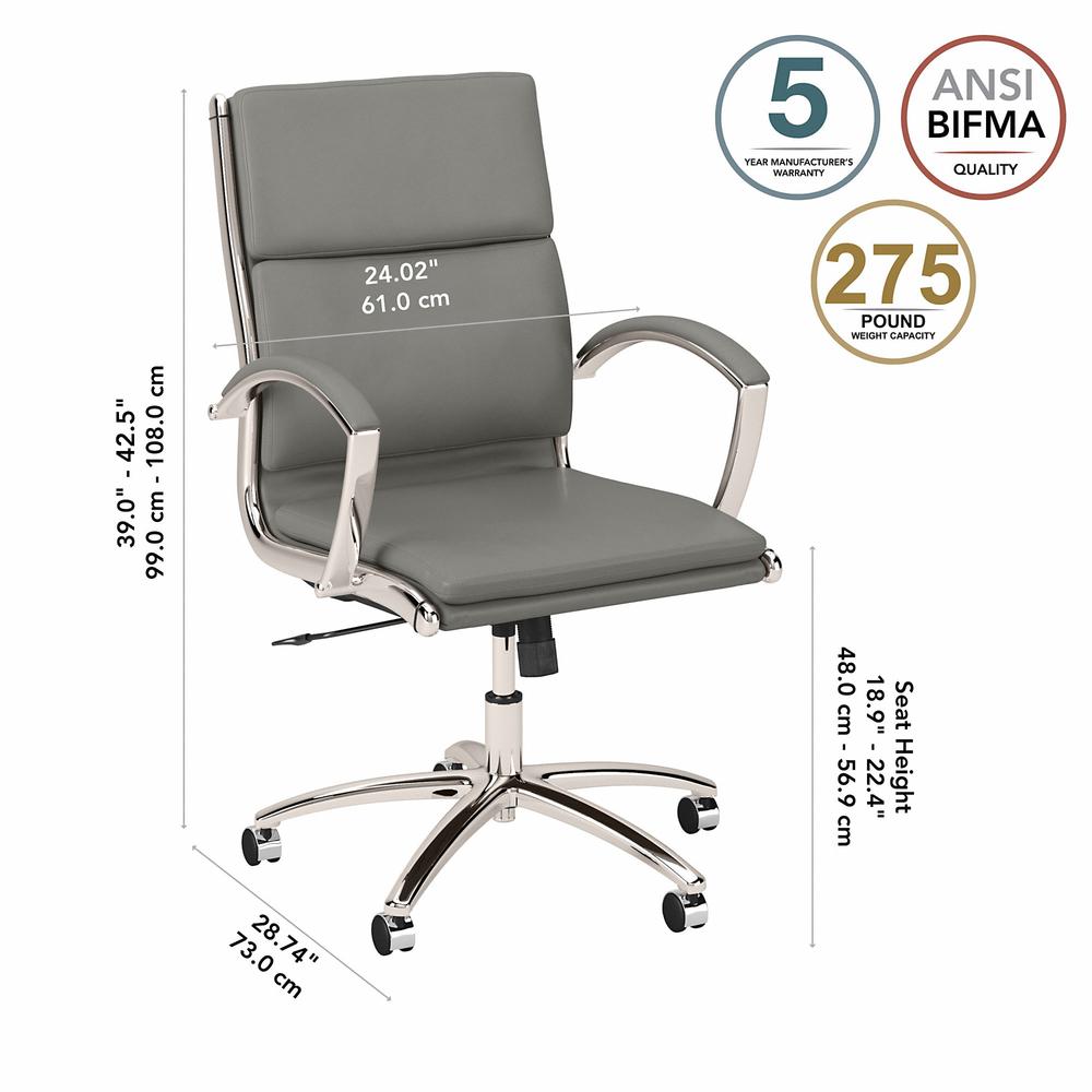 Bush Business Furniture Modelo Mid Back Leather Executive Office Chair - Light Gray Leather. Picture 7