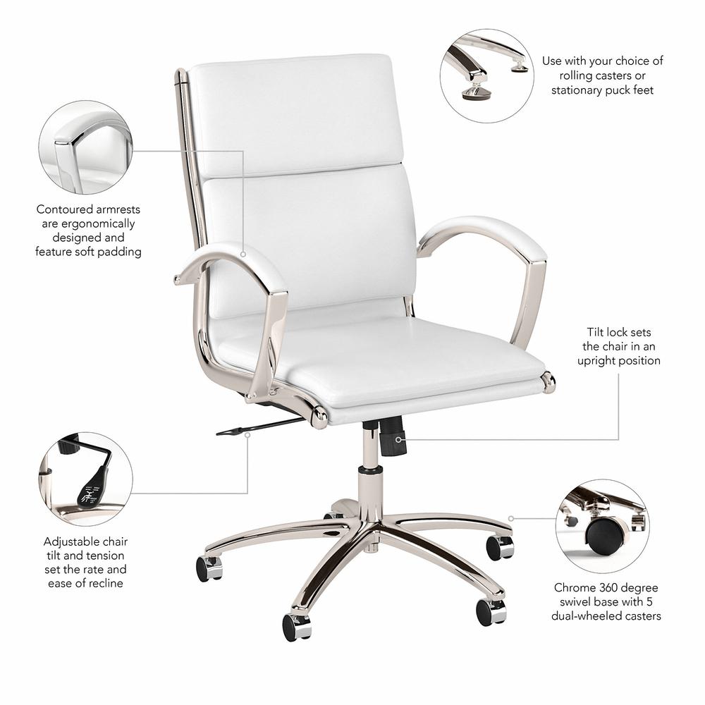 Bush Business Furniture Modelo Mid Back Leather Executive Office Chair - White Leather. Picture 3