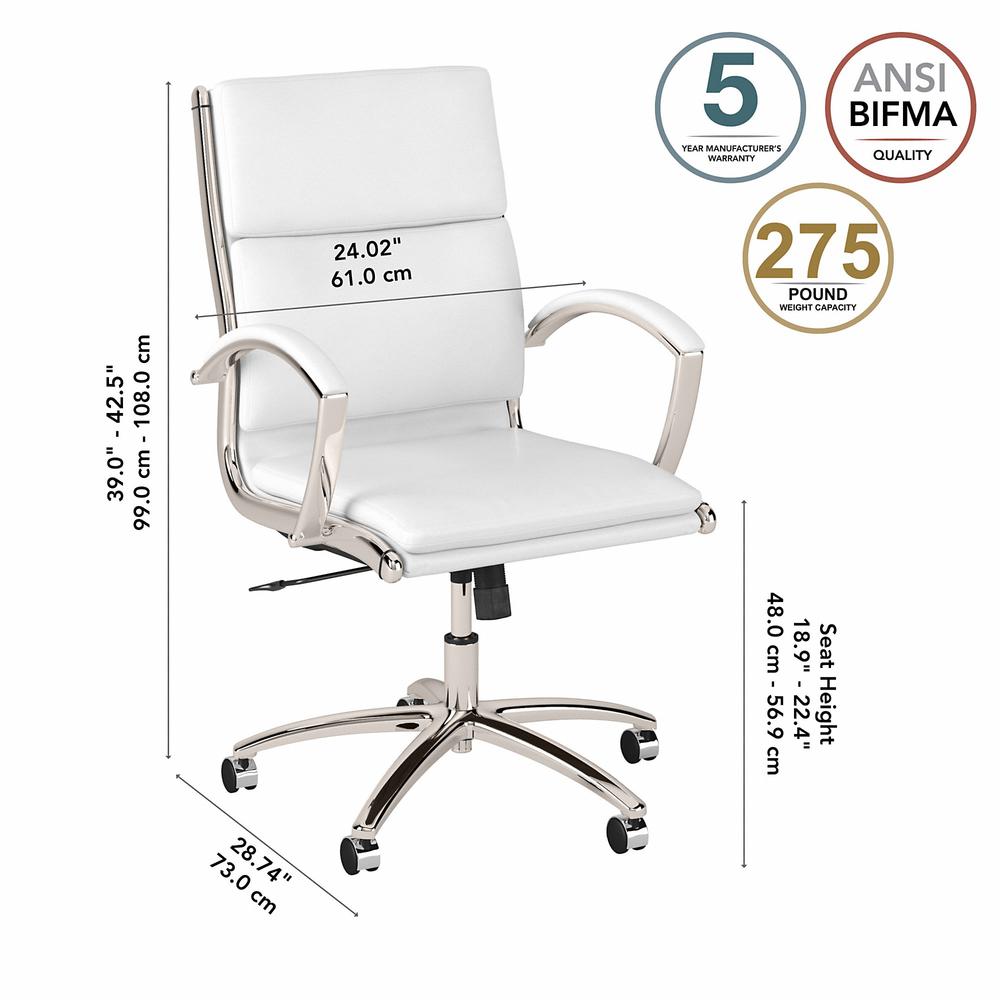 Bush Business Furniture Modelo Mid Back Leather Executive Office Chair - White Leather. Picture 5