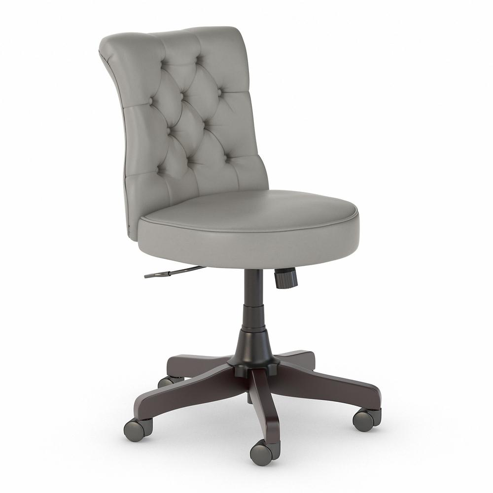 Mid Back Tufted Office Chair Light Gray Leather. Picture 1