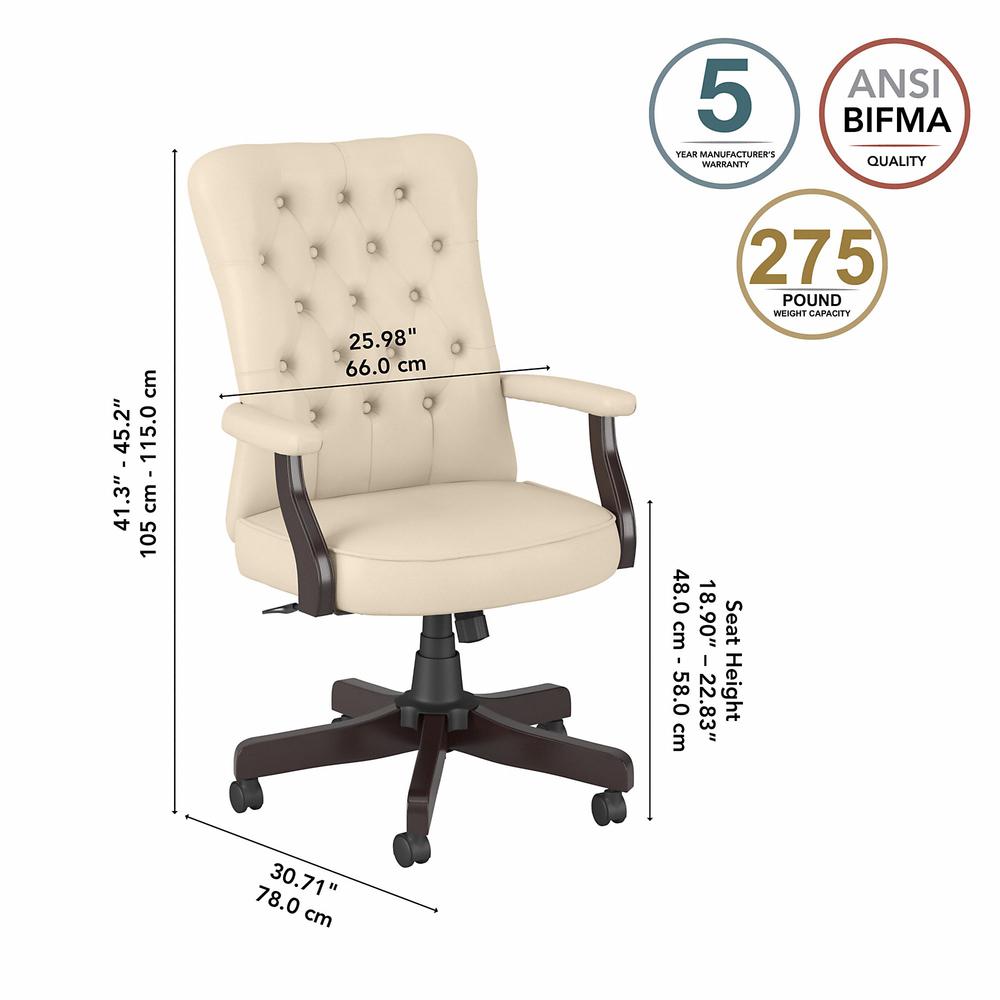 Bush Business Furniture Arden Lane High Back Tufted Office Chair with Arms - Antique White Leather. Picture 4