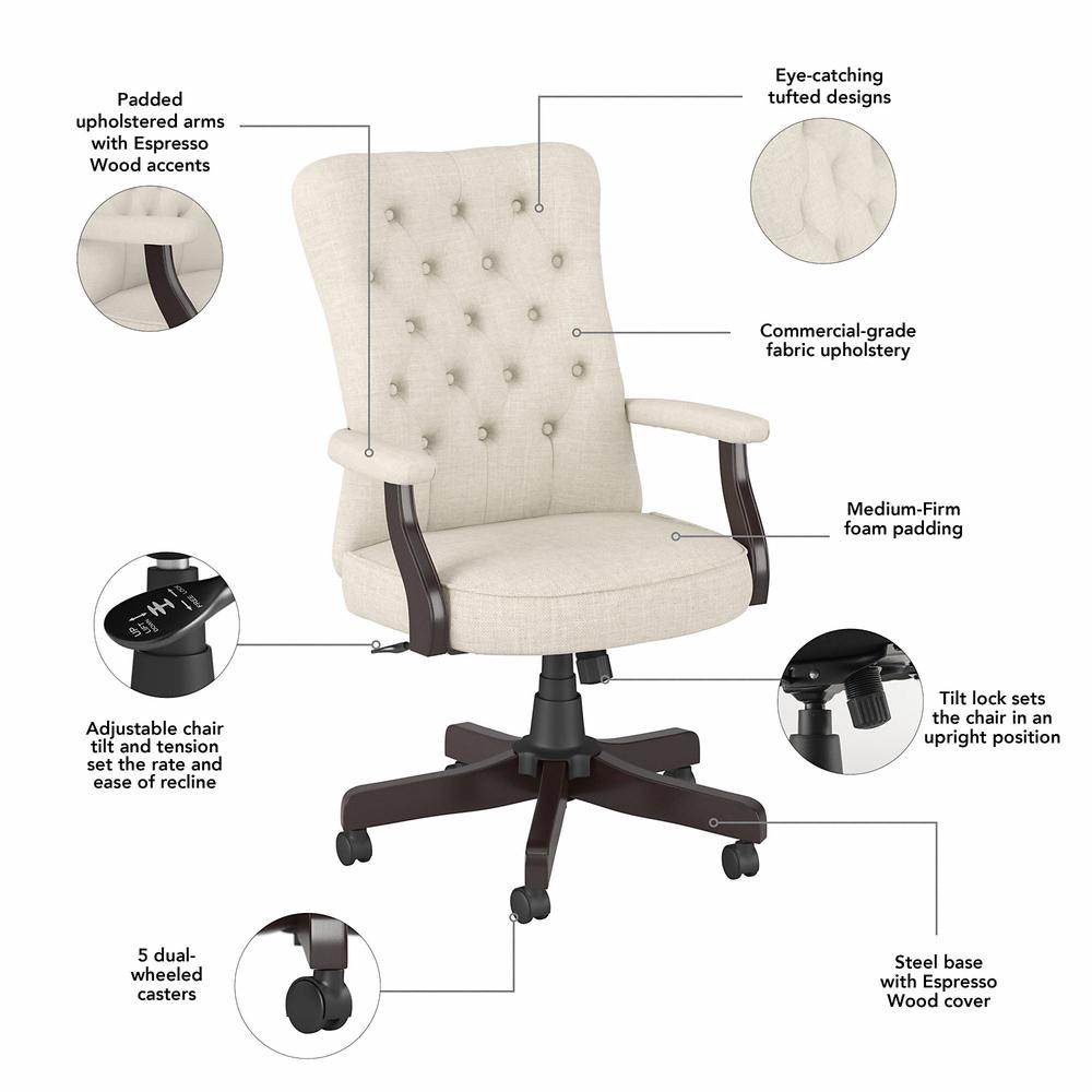 Bush Business Furniture Arden Lane High Back Tufted Office Chair with Arms - Cream Fabric. Picture 2