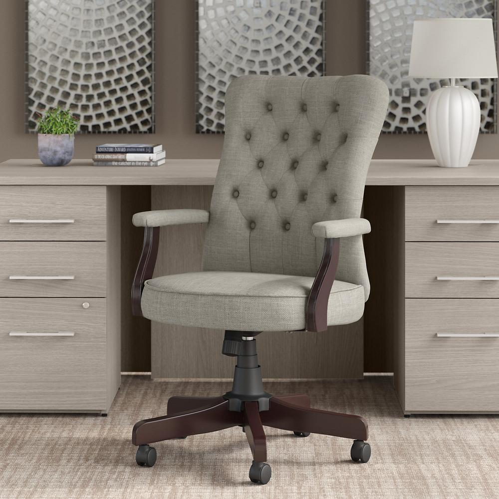High Back Tufted Office Chair with Arms Light Gray. Picture 2