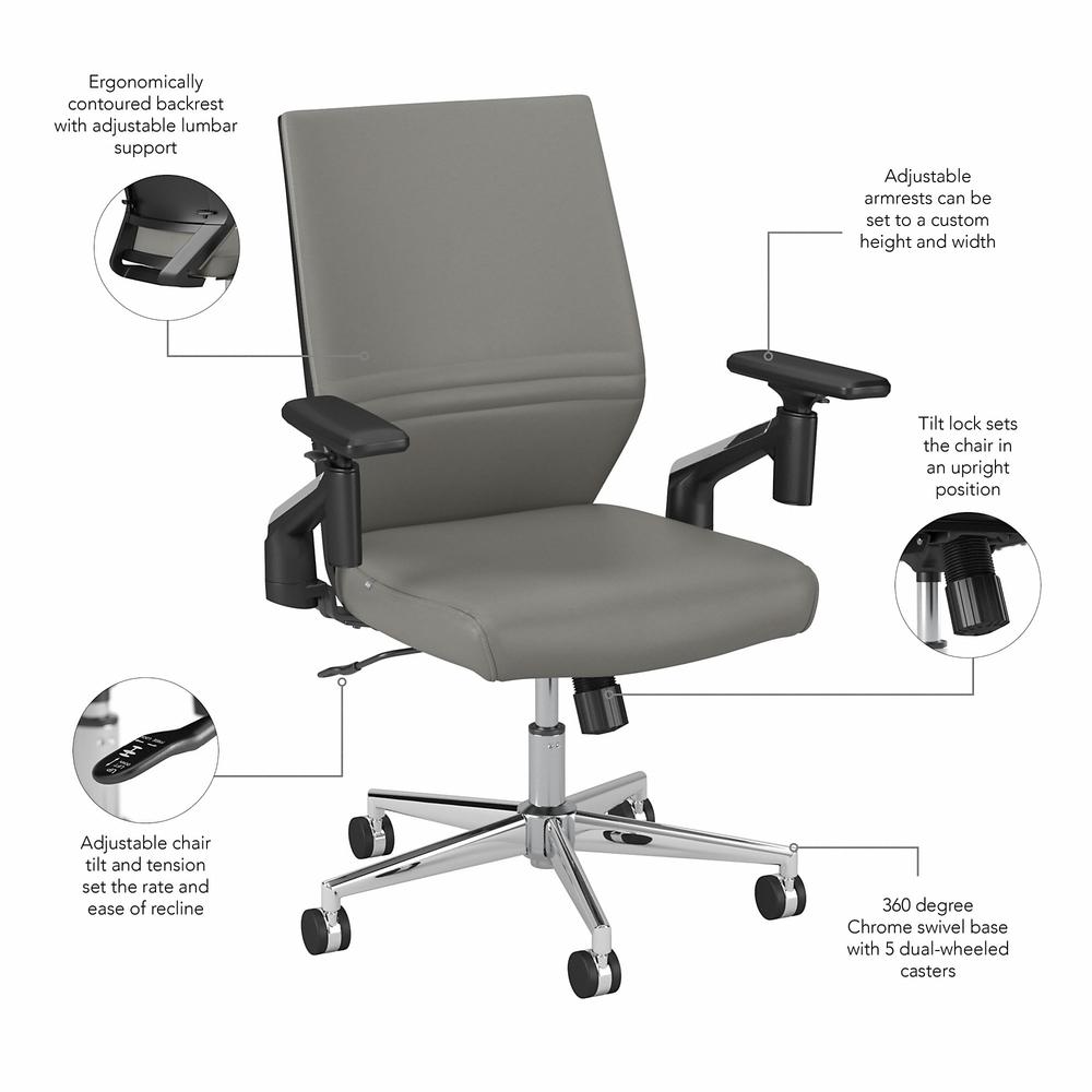 Bush Business Furniture Laguna Mid Back Leather Office Chair - Light Gray Leather. Picture 2