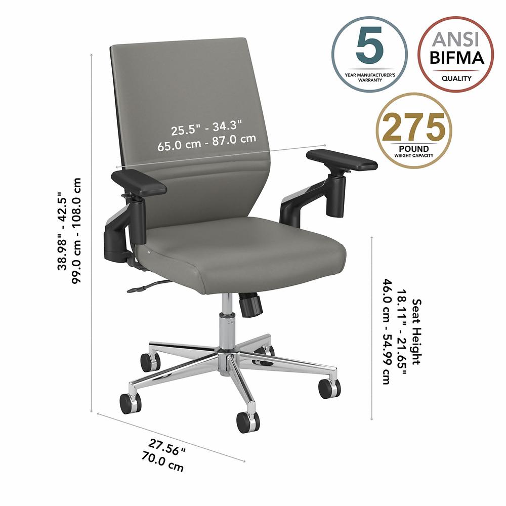Bush Business Furniture Laguna Mid Back Leather Office Chair - Light Gray Leather. Picture 7