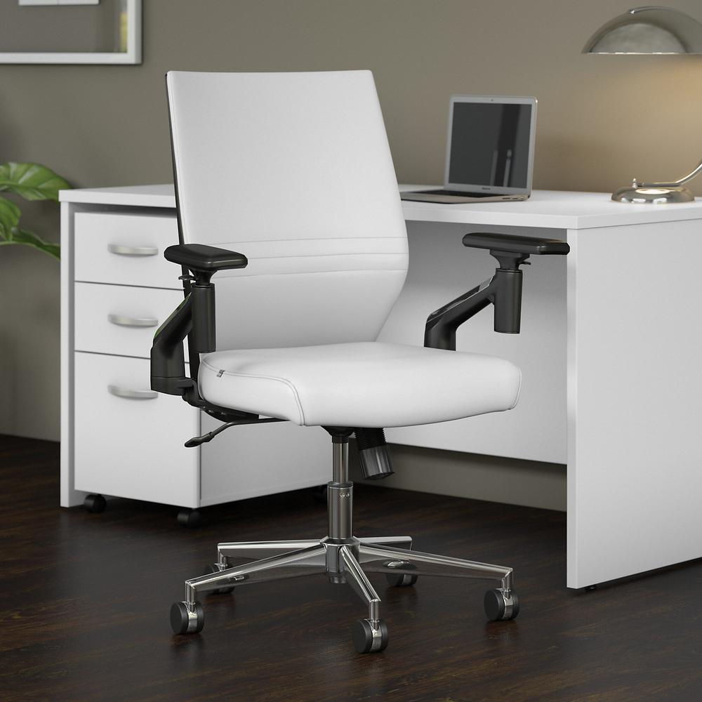 Bush Business Furniture Laguna Mid Back Leather Office Chair - White Leather. Picture 2