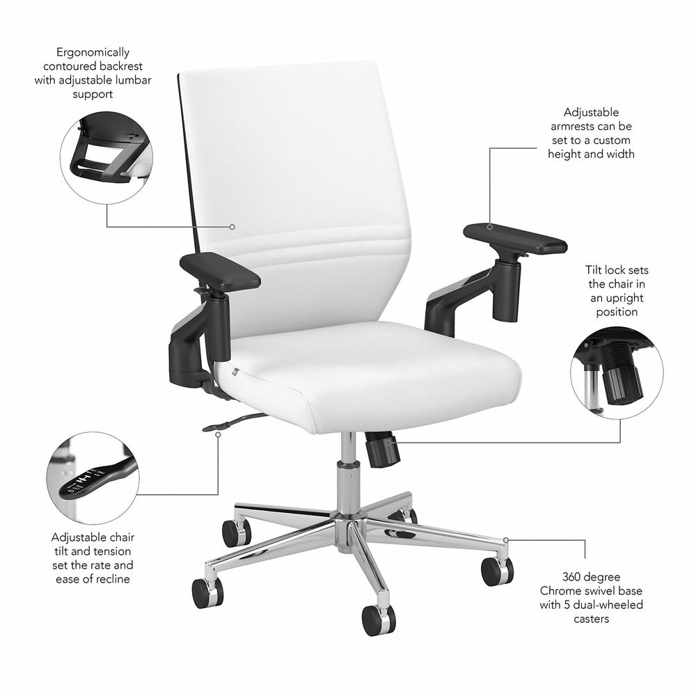 Bush Business Furniture Laguna Mid Back Leather Office Chair - White Leather. Picture 4
