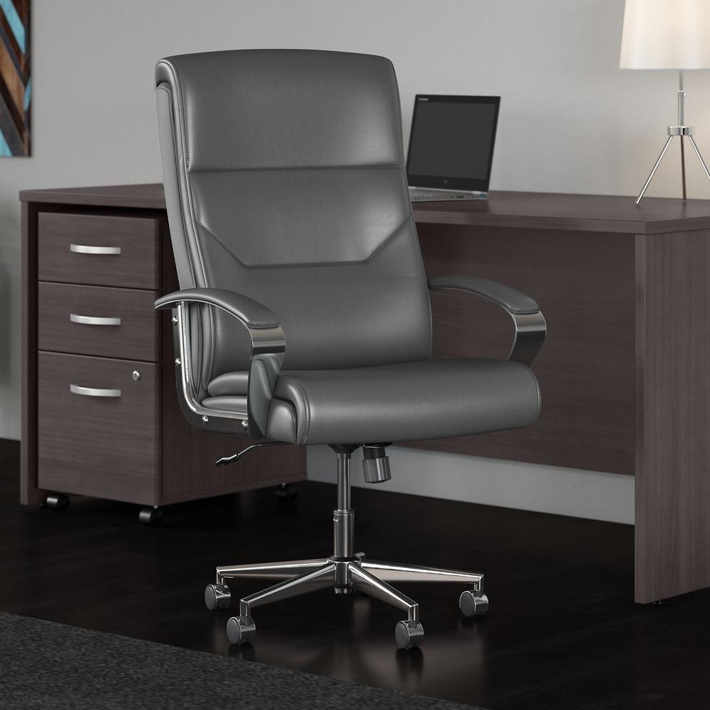 Bush Business Furniture South Haven High Back Leather Executive Office Chair - Dark Gray Leather. Picture 2