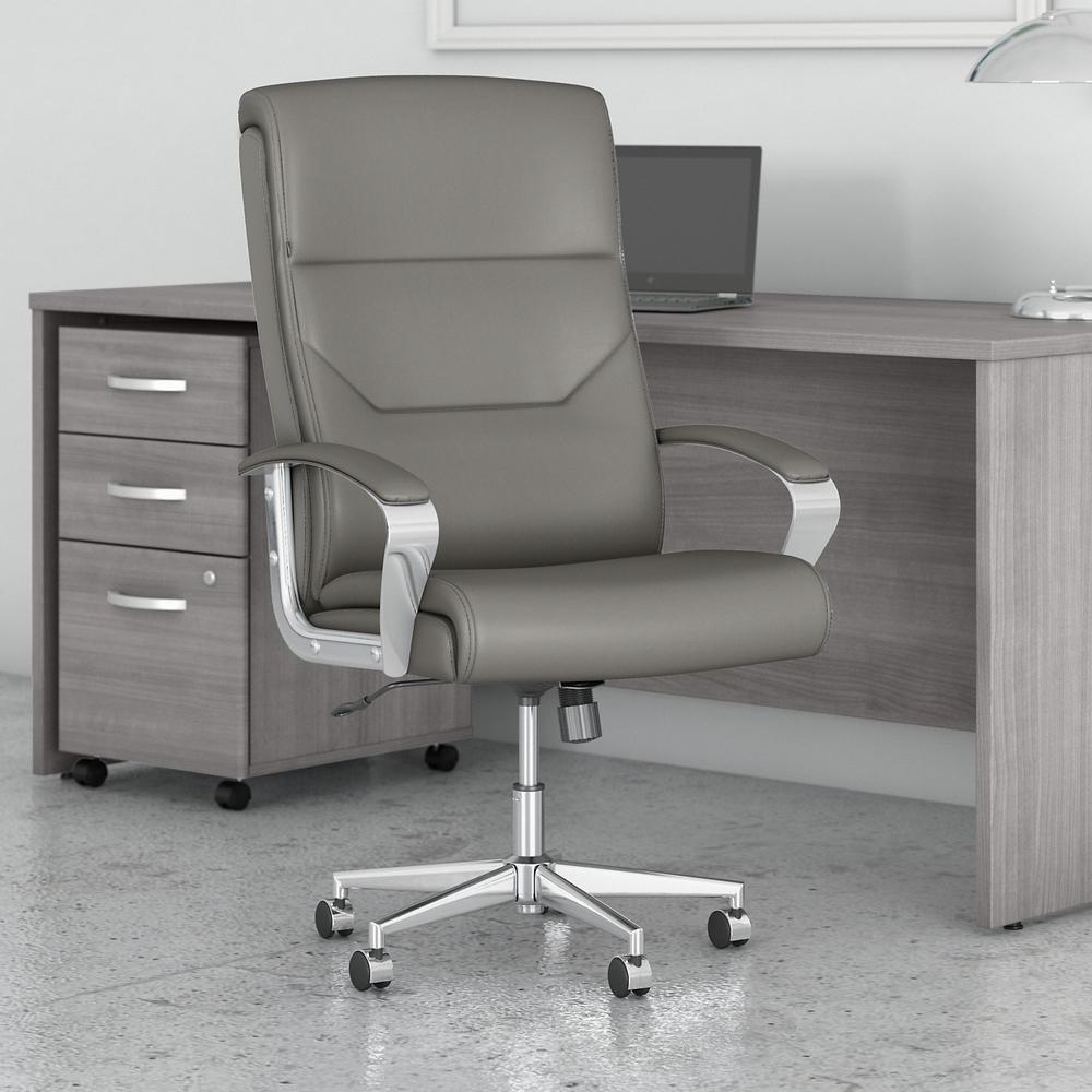 Bush Business Furniture South Haven High Back Leather Executive Office Chair - Light Gray Leather. Picture 3