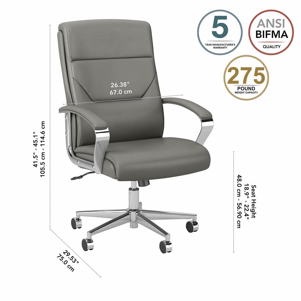 Bush Business Furniture South Haven High Back Leather Executive Office Chair - Light Gray Leather. Picture 7