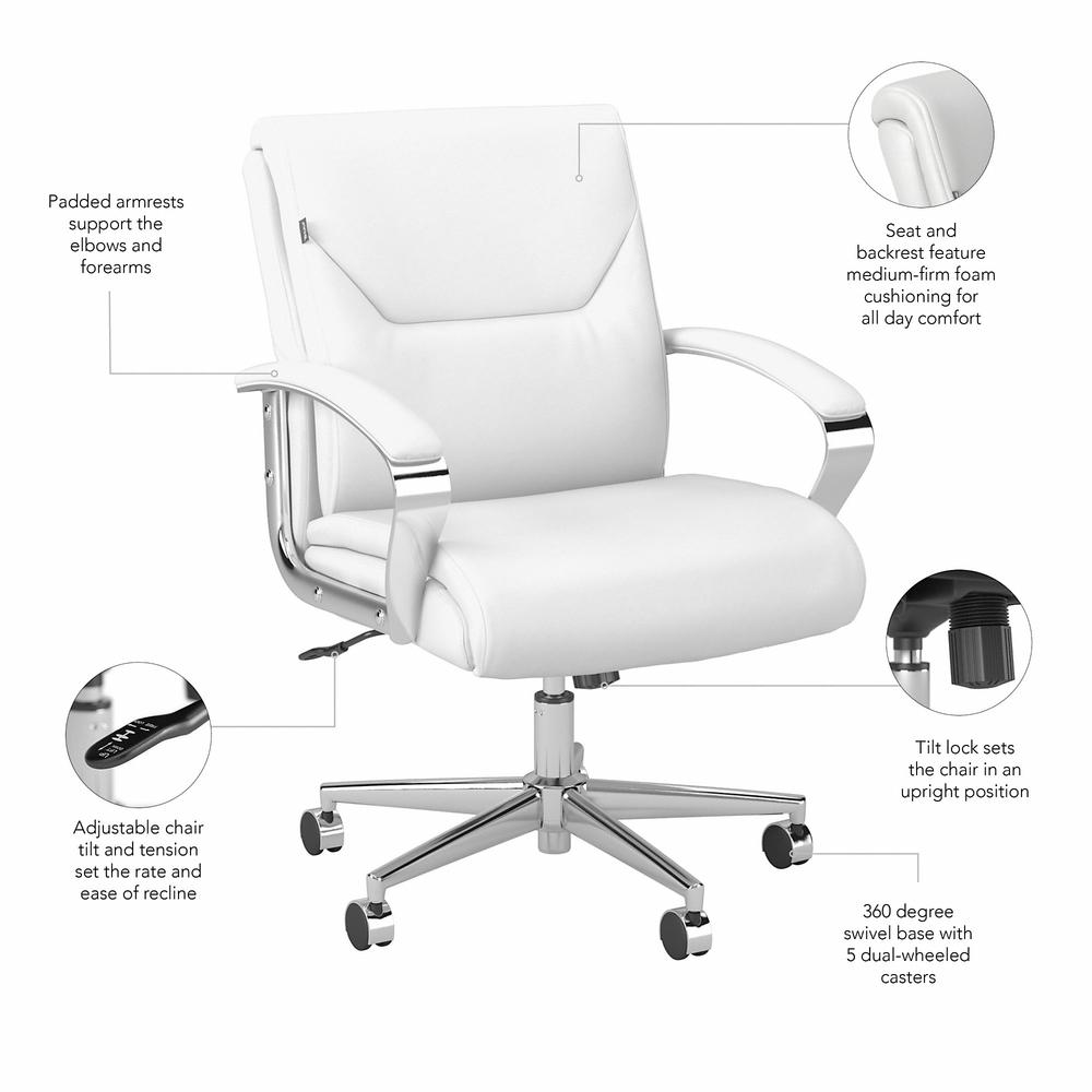 Bush Business Furniture South Haven Mid Back Leather Executive Office Chair - White Leather. Picture 2