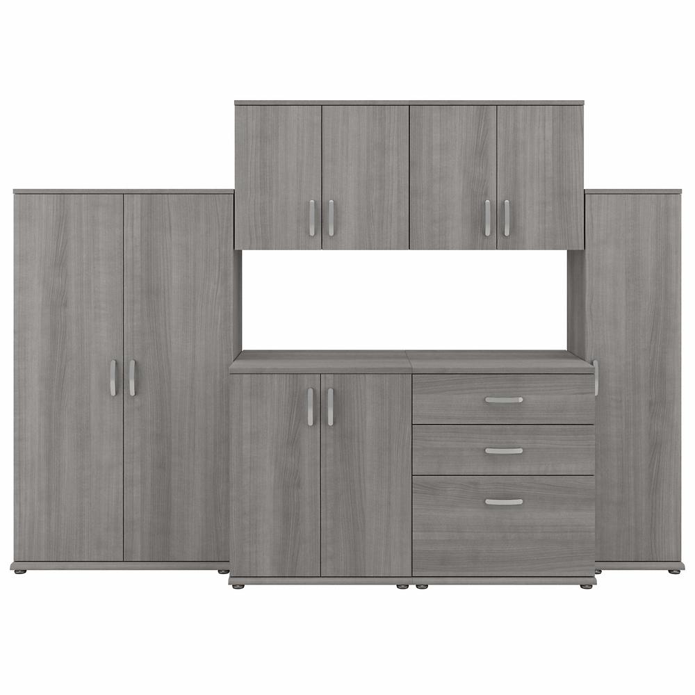 Bush Business Furniture Universal 6 Piece Modular Closet Storage Set with Floor and Wall Cabinets, Platinum Gray. Picture 1