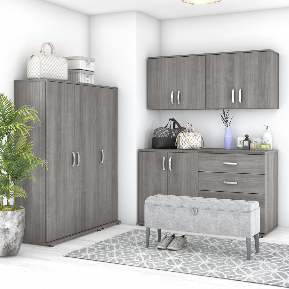 Bush Business Furniture Universal 6 Piece Modular Closet Storage Set with Floor and Wall Cabinets, Platinum Gray. Picture 2