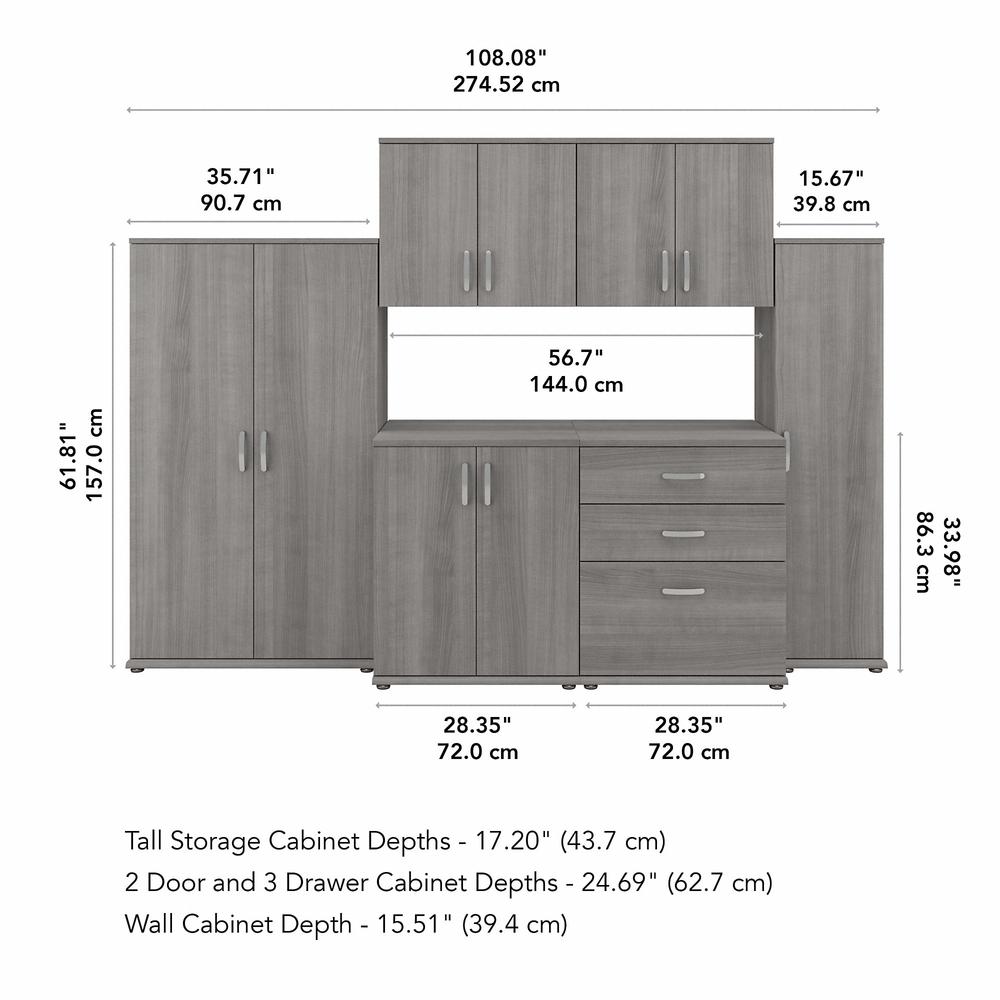 Bush Business Furniture Universal 6 Piece Modular Closet Storage Set with Floor and Wall Cabinets, Platinum Gray. Picture 5