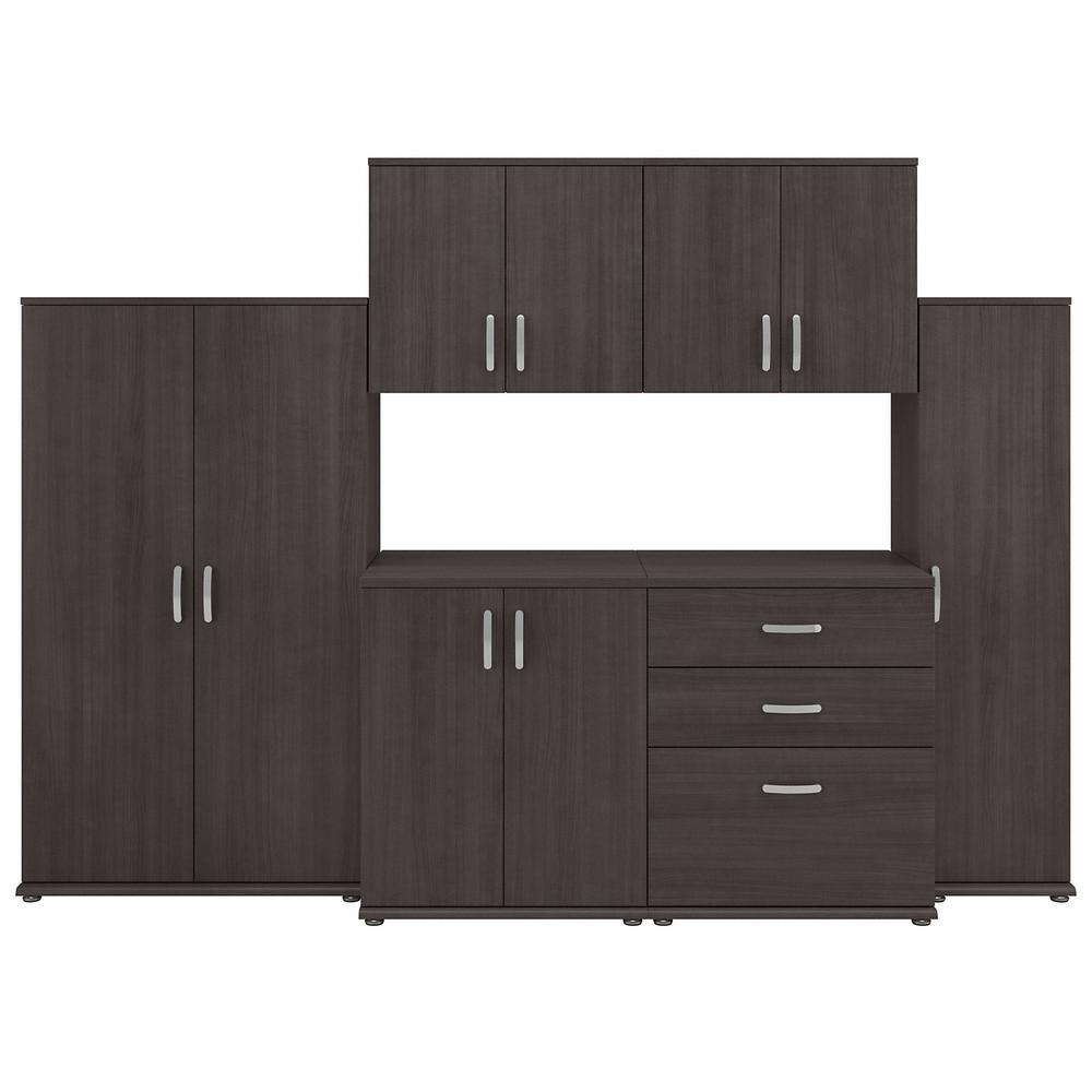 Bush Business Furniture Universal 6 Piece Modular Closet Storage Set with Floor and Wall Cabinets, Storm Gray/Storm Gray. Picture 1