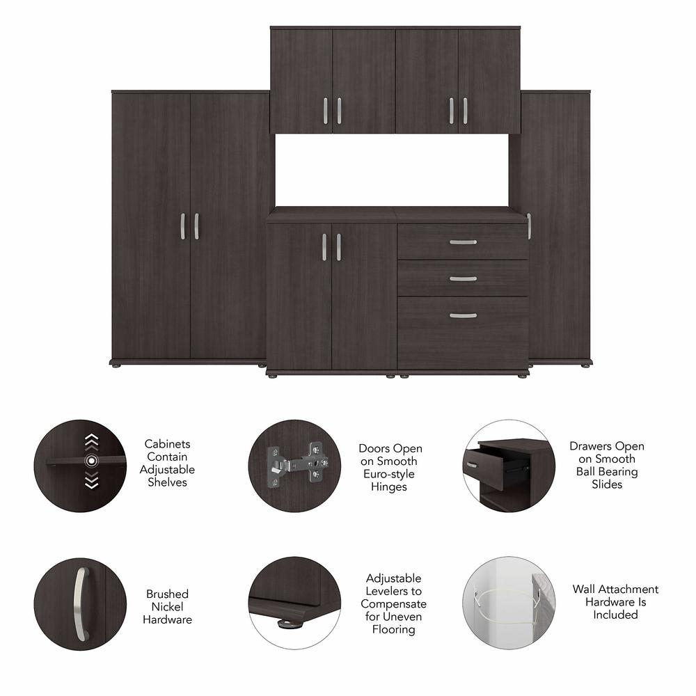 Bush Business Furniture Universal 6 Piece Modular Closet Storage Set with Floor and Wall Cabinets, Storm Gray/Storm Gray. Picture 3