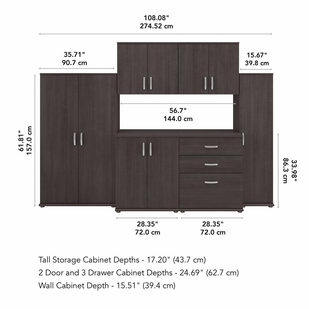 Bush Business Furniture Universal 6 Piece Modular Closet Storage Set with Floor and Wall Cabinets, Storm Gray/Storm Gray. Picture 5