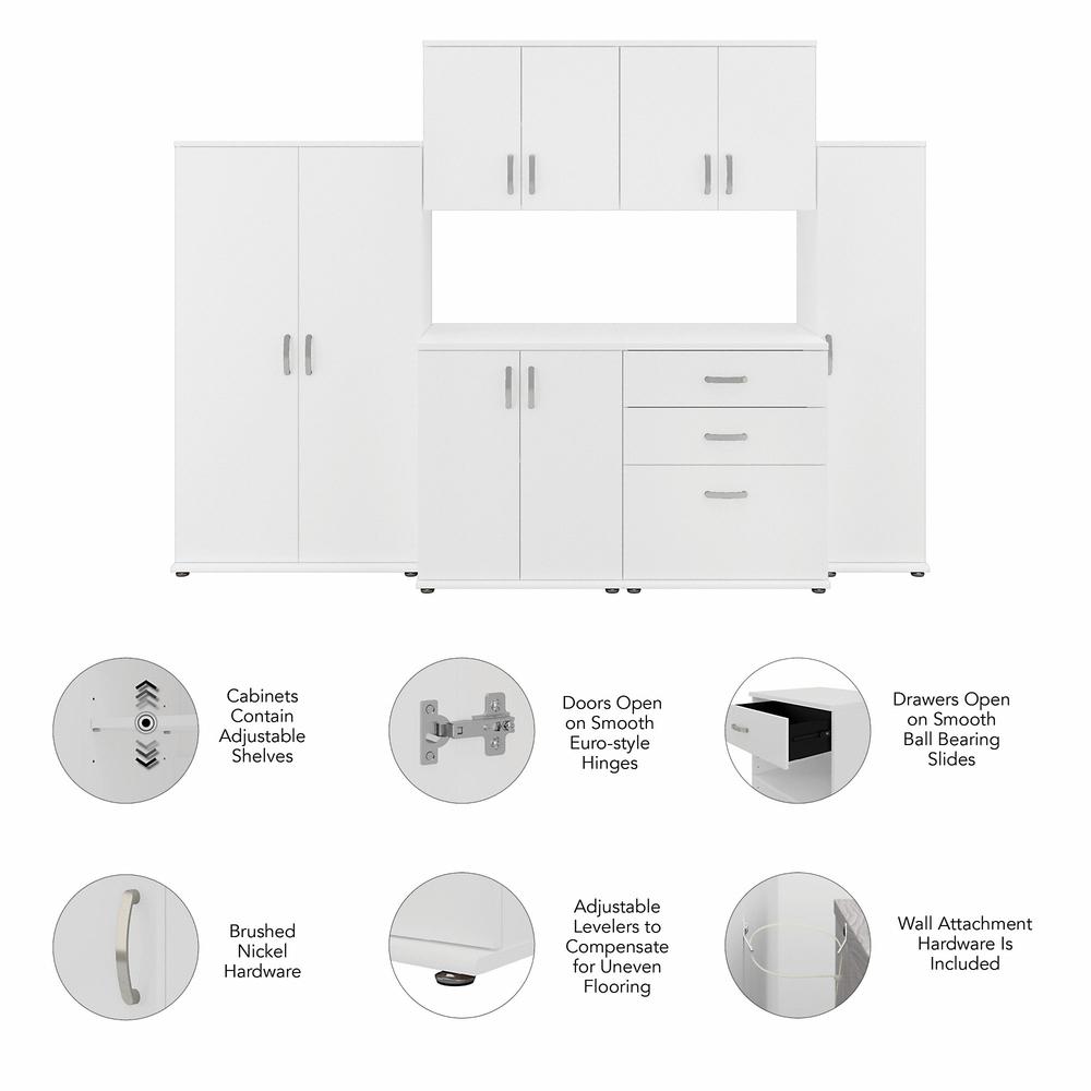 Bush Business Furniture Universal 6 Piece Modular Closet Storage Set with Floor and Wall Cabinets, White. Picture 3
