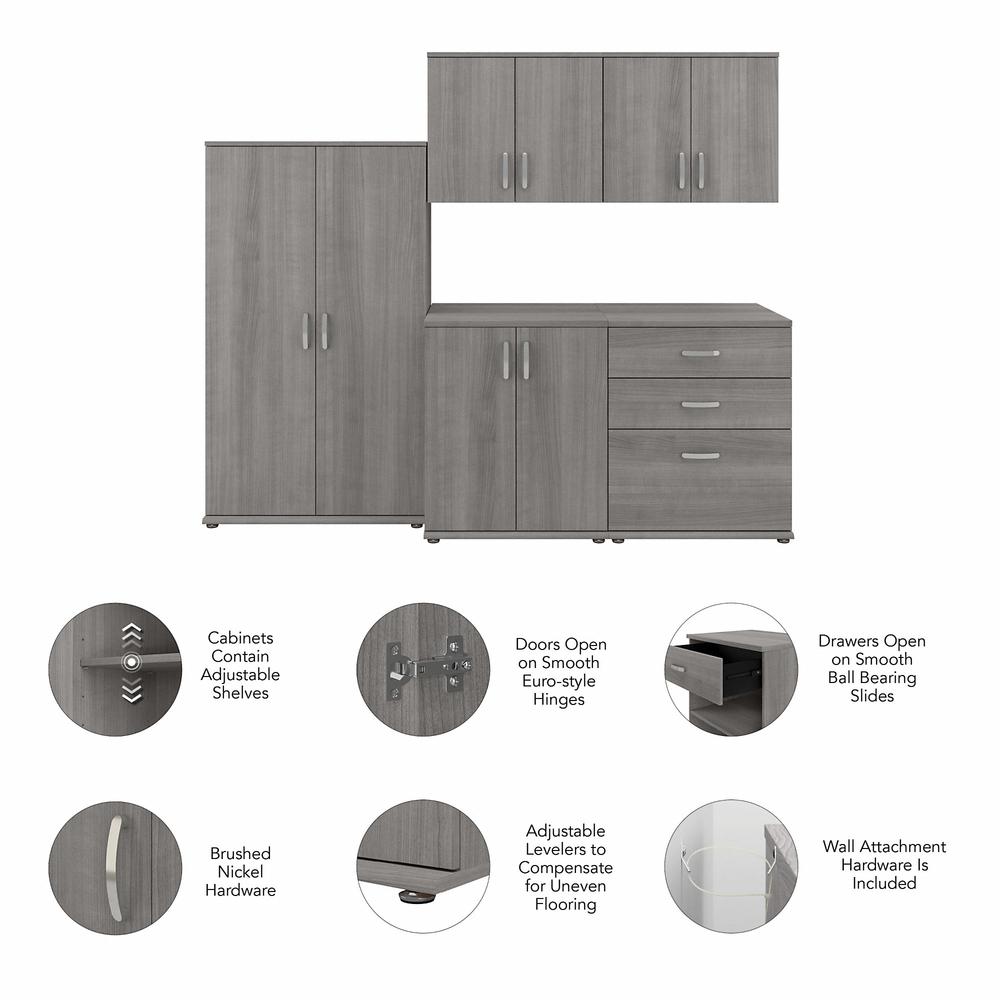 Bush Business Furniture Universal 5 Piece Modular Closet Storage Set with Floor and Wall Cabinets, Platinum Gray. Picture 2