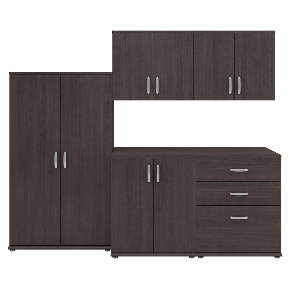 Bush Business Furniture Universal 5 Piece Modular Closet Storage Set with Floor and Wall Cabinets, Storm Gray/Storm Gray. Picture 1